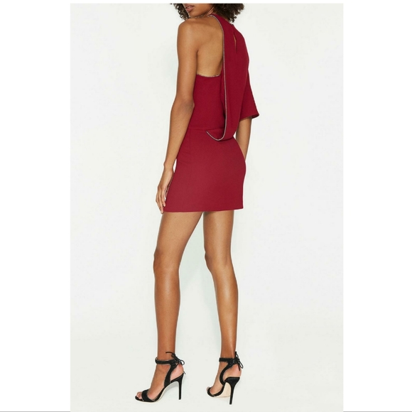 Halston Heritage One-Shoulder Mini Dress in Burgundy - Picture 2 of 10